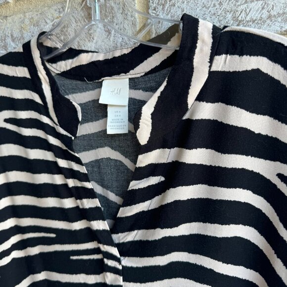 H & M Zebra Print Shift Dress Cap Sleeve V Neck Women's Size 4. - Picture 3 of 7